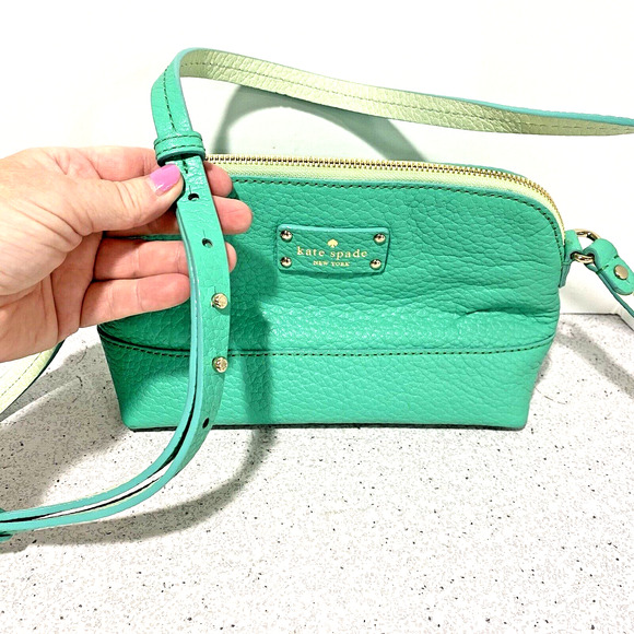 Kate Spade New York Hannah Crossbody Shoulder Bag Medium Green Leather Purse - Picture 2 of 15